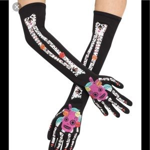 Day of-The-Dead-Long Skull Adult Gloves